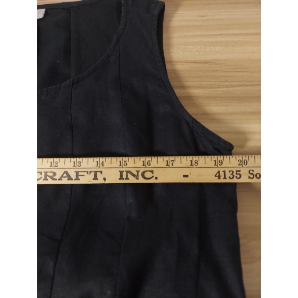 J.Jill Linen Black Maxi Dress L Lagenlook A-Line Scoop Neck Coastal Side Zip - Picture 8 of 9